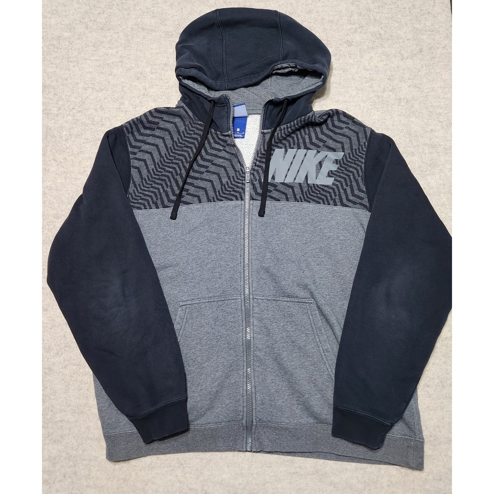 Nike Gray Black Full Zip Hoodie Mens XL Geometric Athletic Activewear Jacket